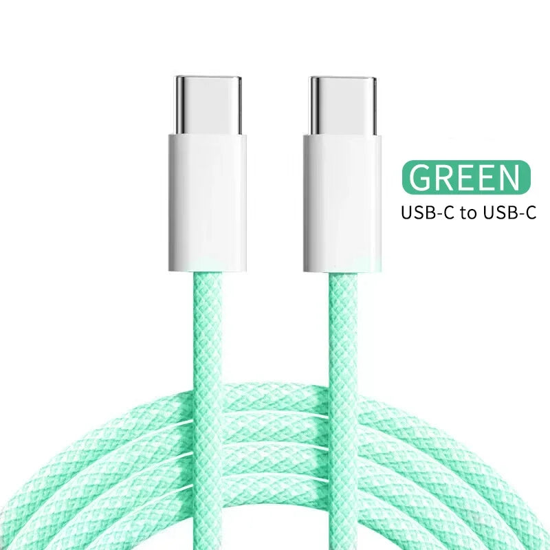 60W PD USB-C To Type C Cable for IPhone 15 16 Pro Fast Charging Wire for Huawei Xiaomi Samsung Colorful Weaving Data Cable Line