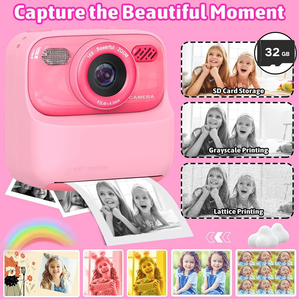 Children Digital Camera Photography Instant Camera 1080P HD Dual Lens Kids Video Recorder Toys for Girls Boys Best Birthday Gift