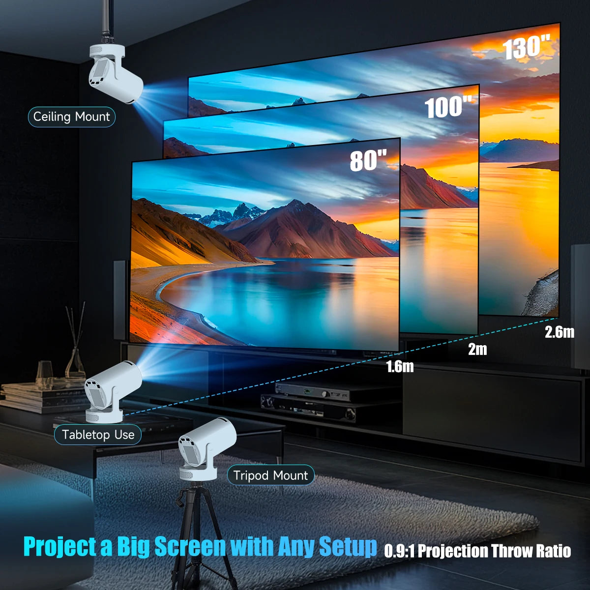 Magcubic HY300 Pro+ 4K Android 11 Portable Projector 8000 Lumens WiFi 6 BT5.4 Outdoor Theater 5W HiFi Speaker 720P HD Supported