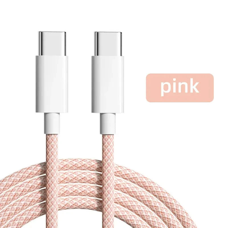 60W PD USB-C To Type C Cable for IPhone 15 16 Pro Fast Charging Wire for Huawei Xiaomi Samsung Colorful Weaving Data Cable Line