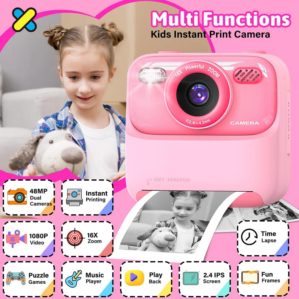 Children Digital Camera Photography Instant Camera 1080P HD Dual Lens Kids Video Recorder Toys for Girls Boys Best Birthday Gift
