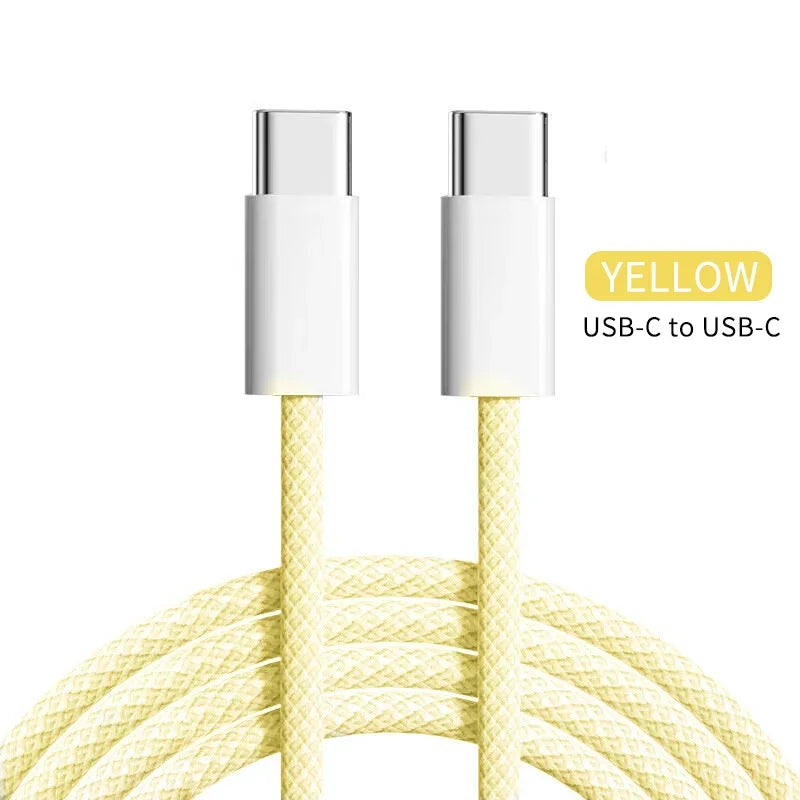 60W PD USB-C To Type C Cable for IPhone 15 16 Pro Fast Charging Wire for Huawei Xiaomi Samsung Colorful Weaving Data Cable Line