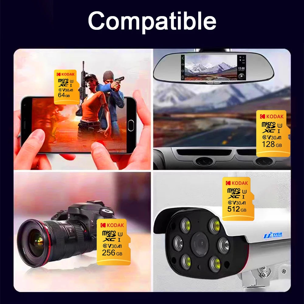 Kodak Micro SD Card 64GB 32GB Memory Card 512GB 256GB 128GB MicroSDXC Class10 SD Memory Card 100MB/s Original TF Flash Card U3