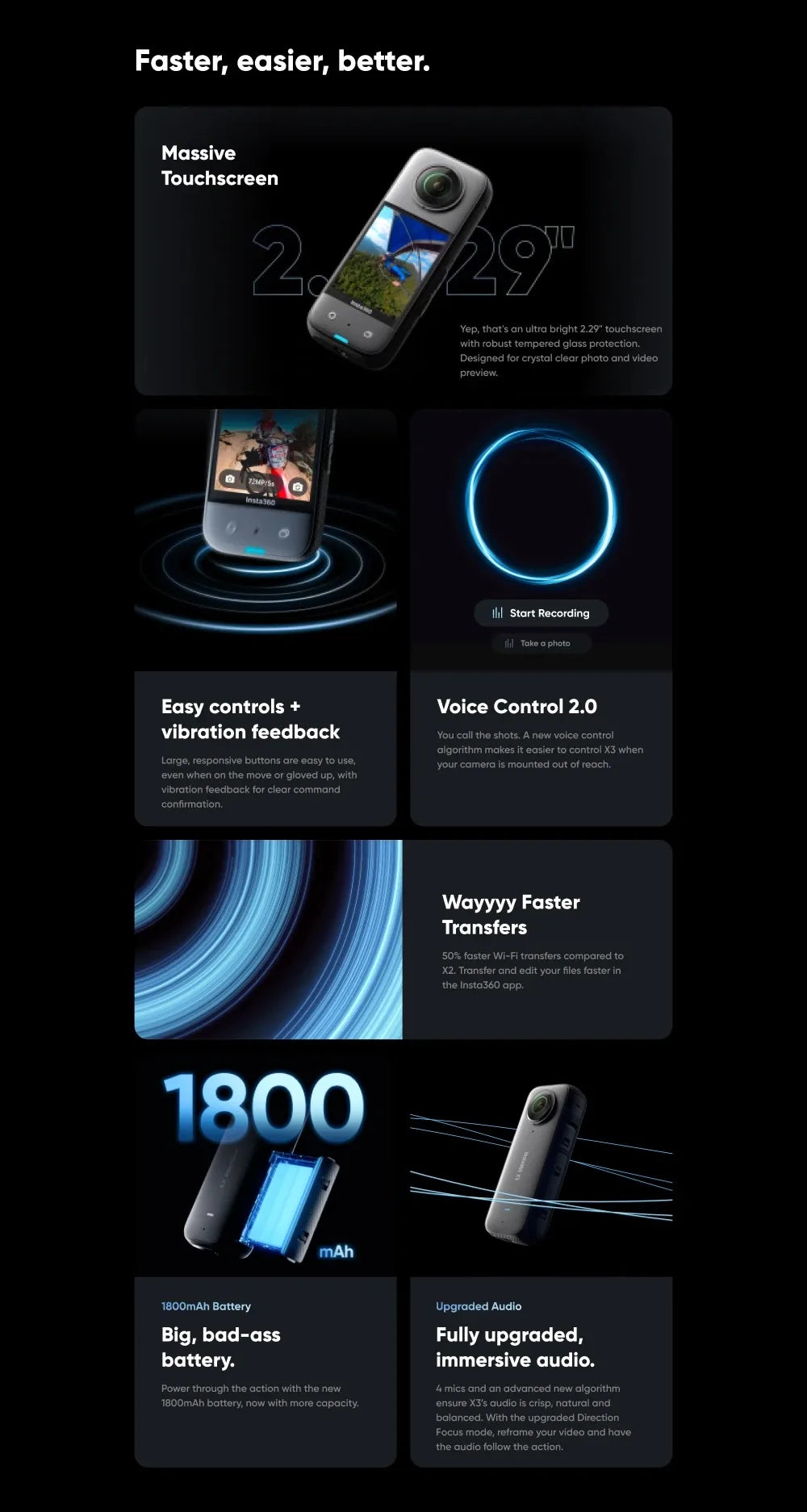 Insta360 X3 – A Waterproof 360-Degree Action Camera Featuring 1/2-Inch 48MP Sensors, 5.7K 360 Active HDR Video Resolution, 72MP