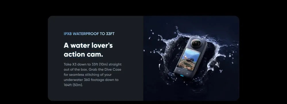 Insta360 X3 – A Waterproof 360-Degree Action Camera Featuring 1/2-Inch 48MP Sensors, 5.7K 360 Active HDR Video Resolution, 72MP