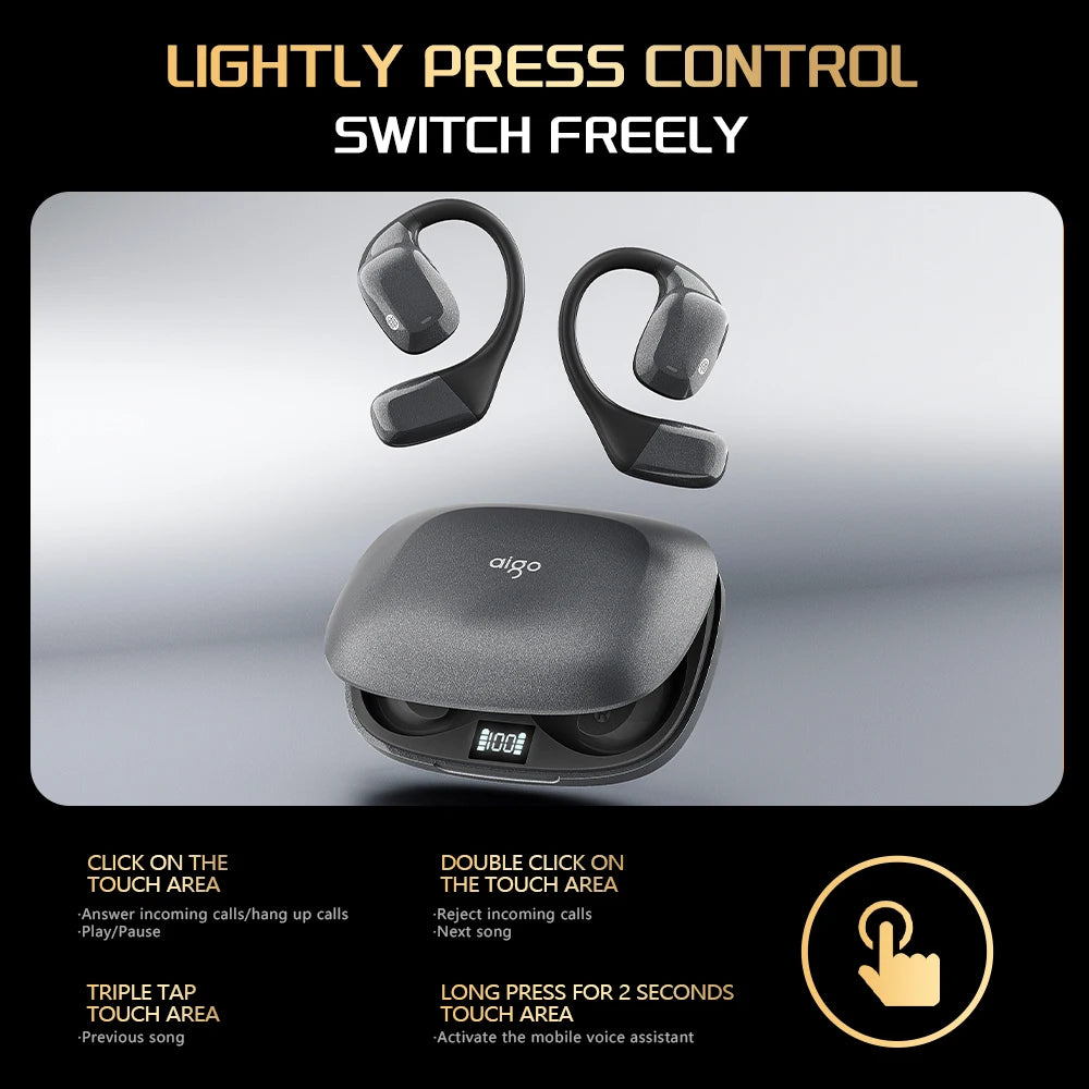 Aigo SJ10 AI Translator Multilingual Earphone 500mAh Battery Wireless Open Wearable Headset HD Voice Headphone For Office Travel