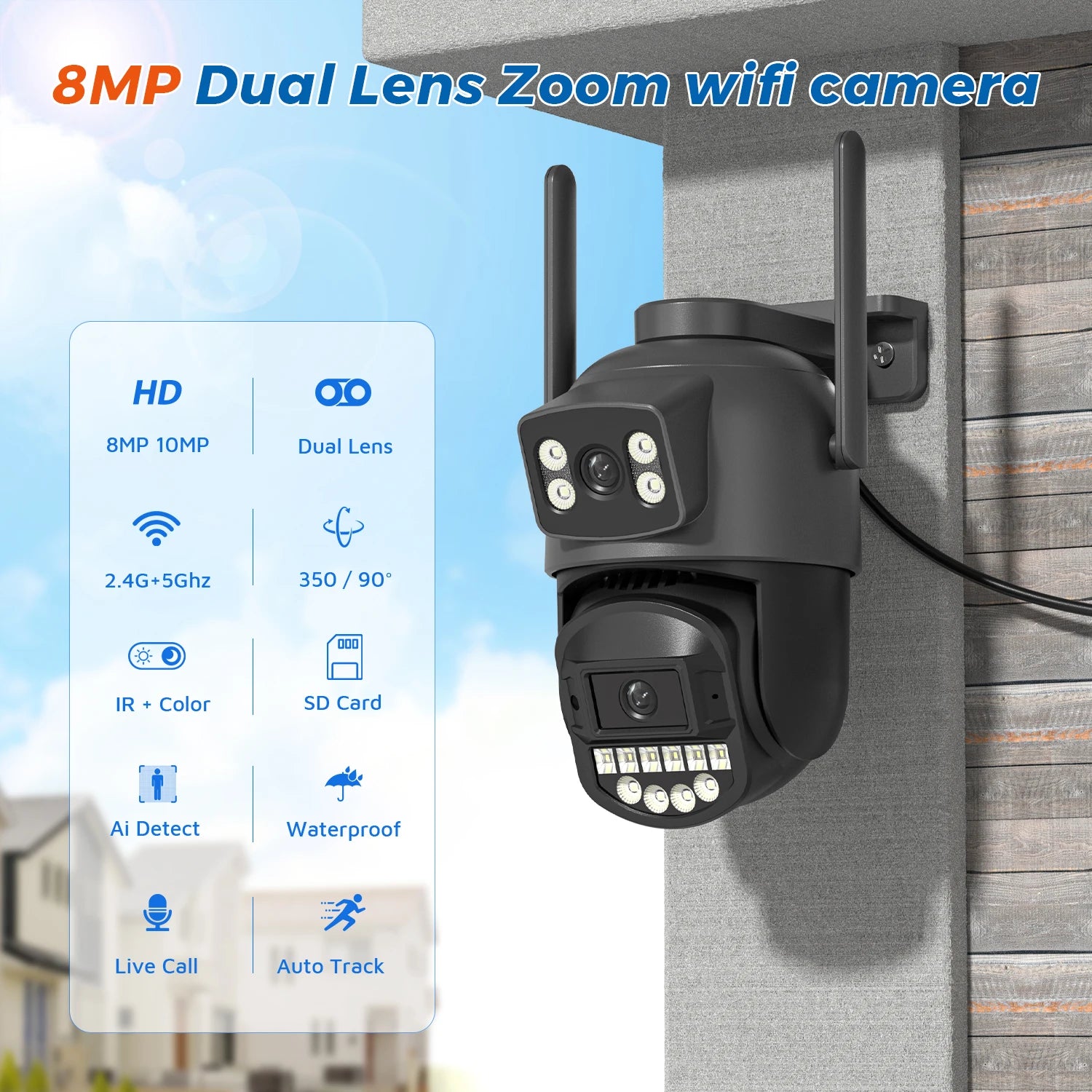 5GHz WiFi 5K 10MP Dual Lens AI Human Detection Outdoor Security PTZ IP Camera with Intercom CCTV Cam