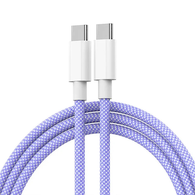 60W PD USB-C To Type C Cable for IPhone 15 16 Pro Fast Charging Wire for Huawei Xiaomi Samsung Colorful Weaving Data Cable Line