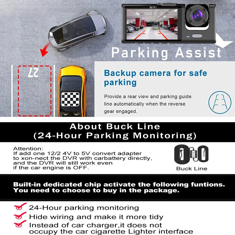 3 Camera WIFI Dash Cam Cabin Car Dvr 1080P Interior Vehicle Three Way Channel Dvrs Recorder Video Registrator Dashcam Camcorder