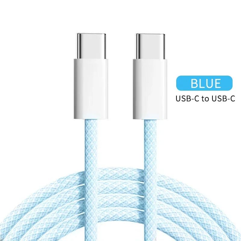60W PD USB-C To Type C Cable for IPhone 15 16 Pro Fast Charging Wire for Huawei Xiaomi Samsung Colorful Weaving Data Cable Line