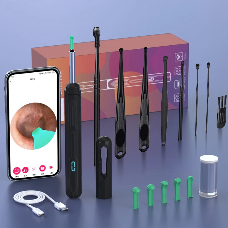 WiFi Endoscope 4.2mm 1080P Ear Picker Camera with Ear Spoon Base for iOS/Android Ear Cleaning Otoscope with Ear Wax Removal Tool