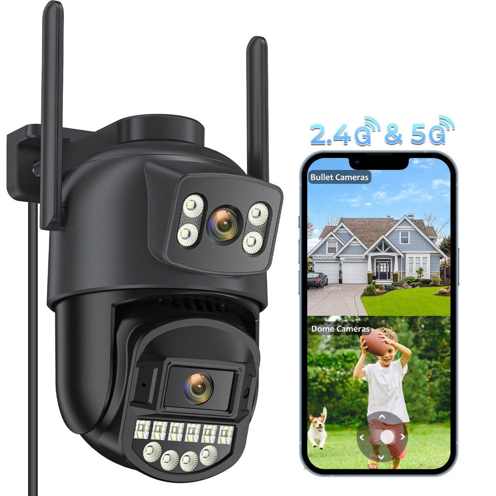 5GHz WiFi 5K 10MP Dual Lens AI Human Detection Outdoor Security PTZ IP Camera with Intercom CCTV Cam