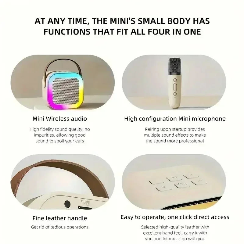 K12 Bluetooth Karaoke Machine Portable 5.3 PA Speaker System with 1-2 Wireless Microphones Home Family Singing Children's Gifts