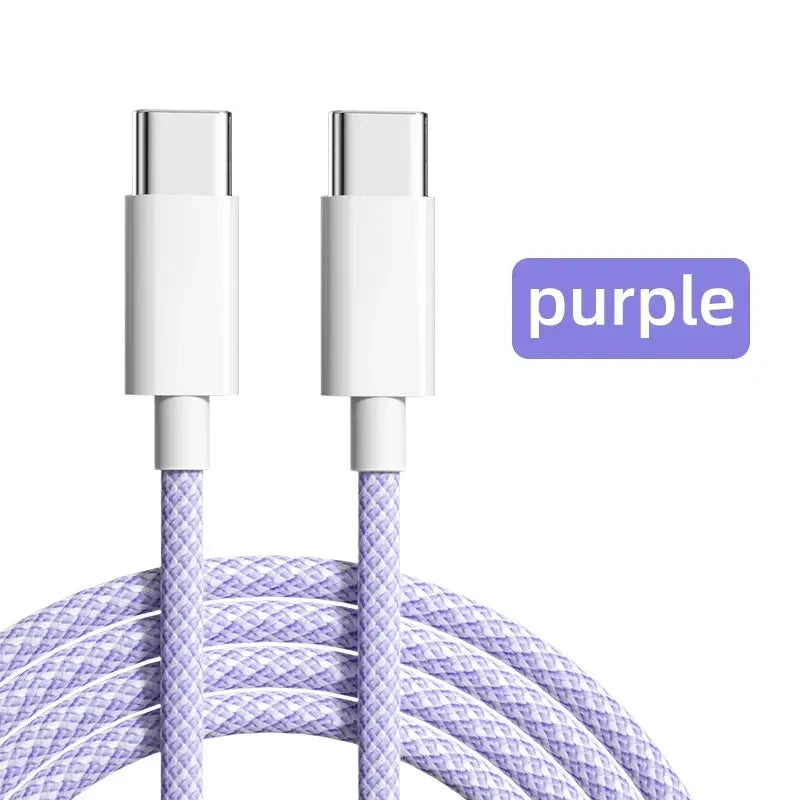 60W PD USB-C To Type C Cable for IPhone 15 16 Pro Fast Charging Wire for Huawei Xiaomi Samsung Colorful Weaving Data Cable Line