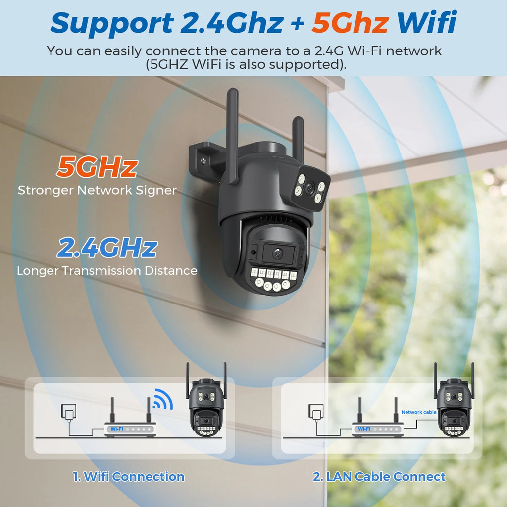 5GHz WiFi 5K 10MP Dual Lens AI Human Detection Outdoor Security PTZ IP Camera with Intercom CCTV Cam