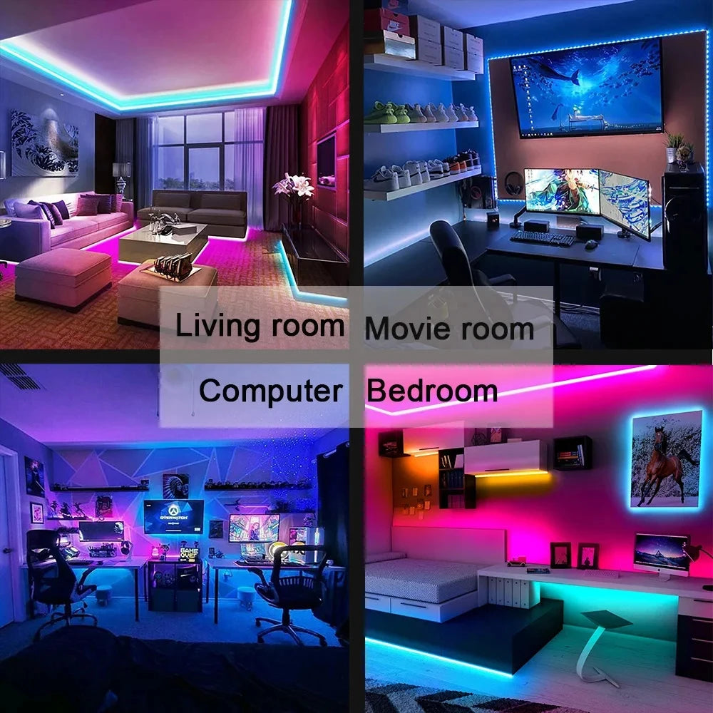 Smart RGB 5050 LED Wall Strip Lights Bluetooth Music Sync APP Remote Flexible Ribbon for TV Backlight Bedroom Home Party Decor