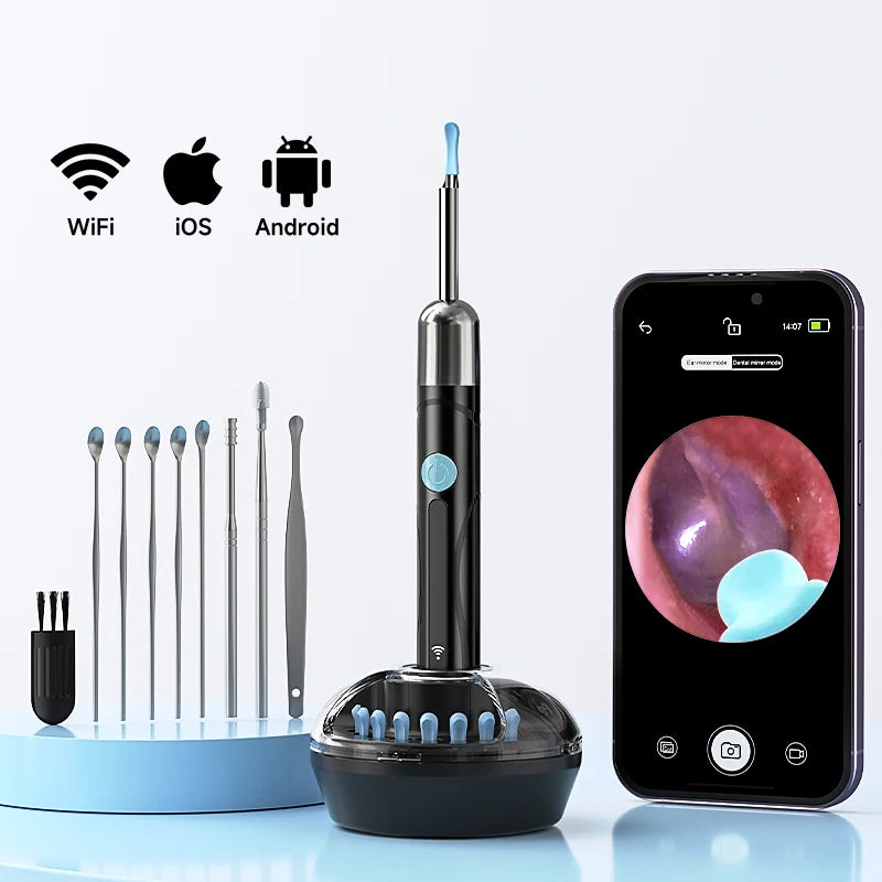 WiFi Endoscope 4.2mm 1080P Ear Picker Camera with Ear Spoon Base for iOS/Android Ear Cleaning Otoscope with Ear Wax Removal Tool