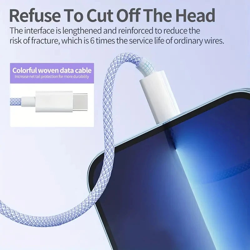 60W PD USB-C To Type C Cable for IPhone 15 16 Pro Fast Charging Wire for Huawei Xiaomi Samsung Colorful Weaving Data Cable Line