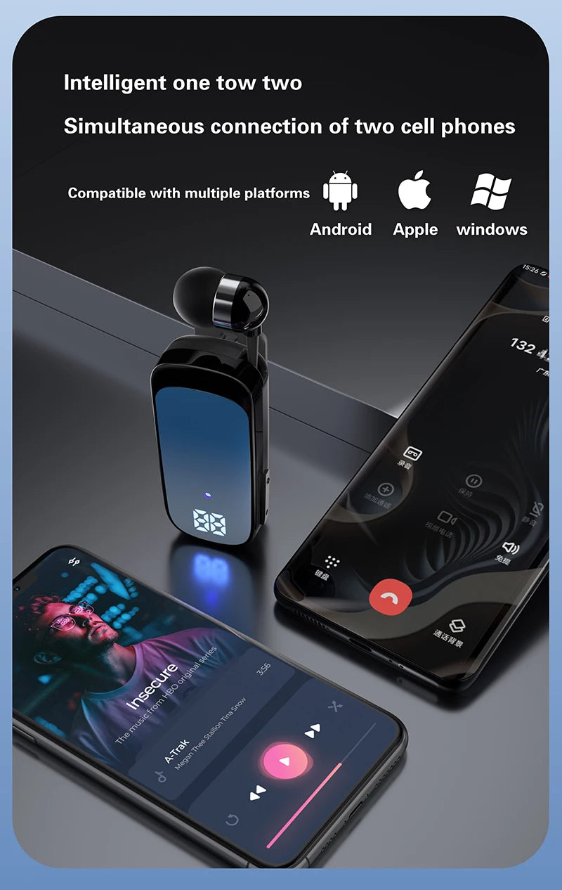 # K65 Lavalier Business Bluetooth 5.2 Headset Talk/Music Time 20 Hours LED Digital Display Noice Cancelling Wireless Earphones