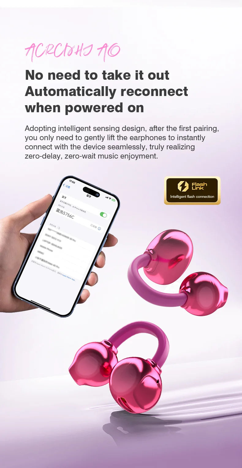 Open Ear Wireless Earphones With Mics Sports Ear Clip on Earbuds Touch Control LED Power Display Bluetooth 5.4 OWS Headphones