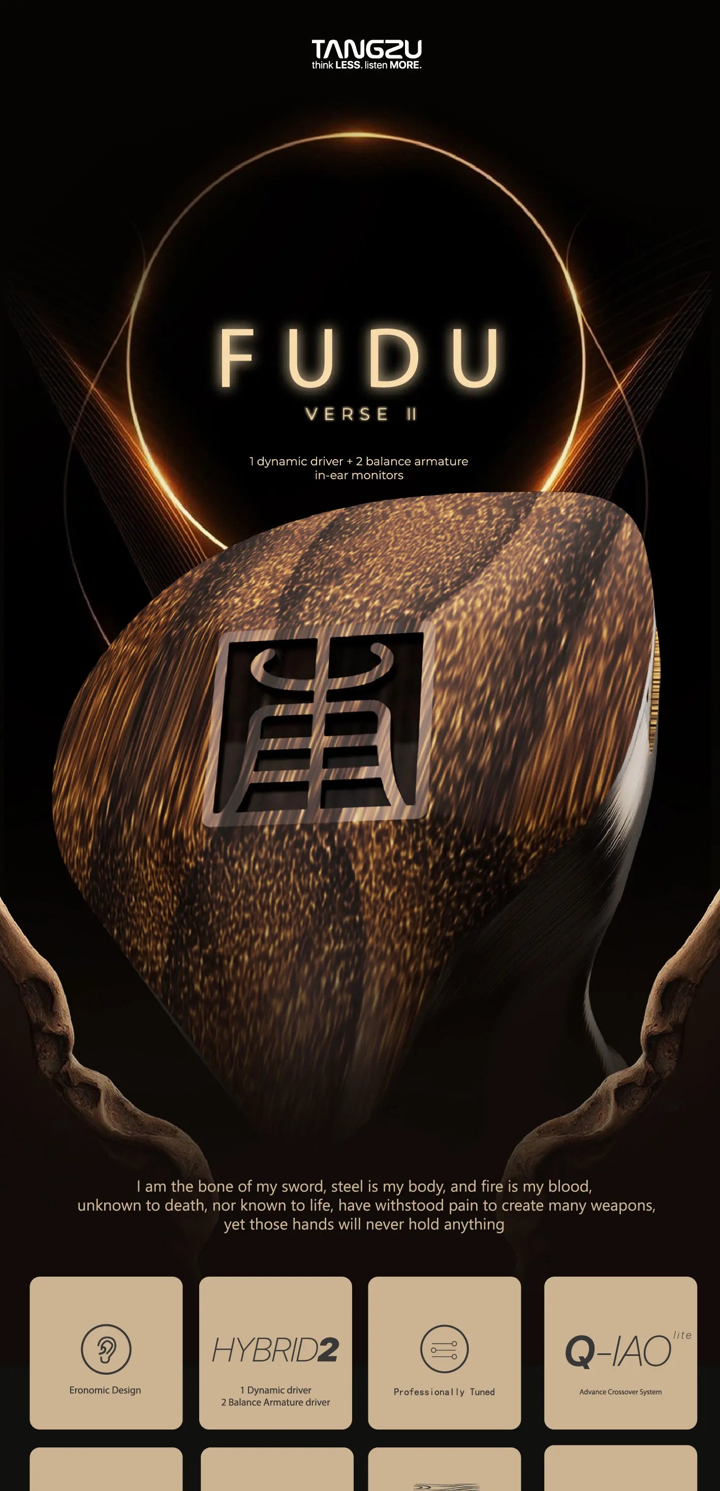 TANGZU DUFU Second Stanza 1DD+2BA Hybrid Drivers In-ear Earphone IEM HiFi Music Wired Earbuds