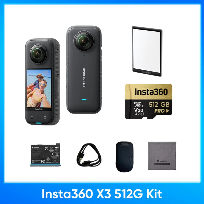 Insta360 X3 – A Waterproof 360-Degree Action Camera Featuring 1/2-Inch 48MP Sensors, 5.7K 360 Active HDR Video Resolution, 72MP