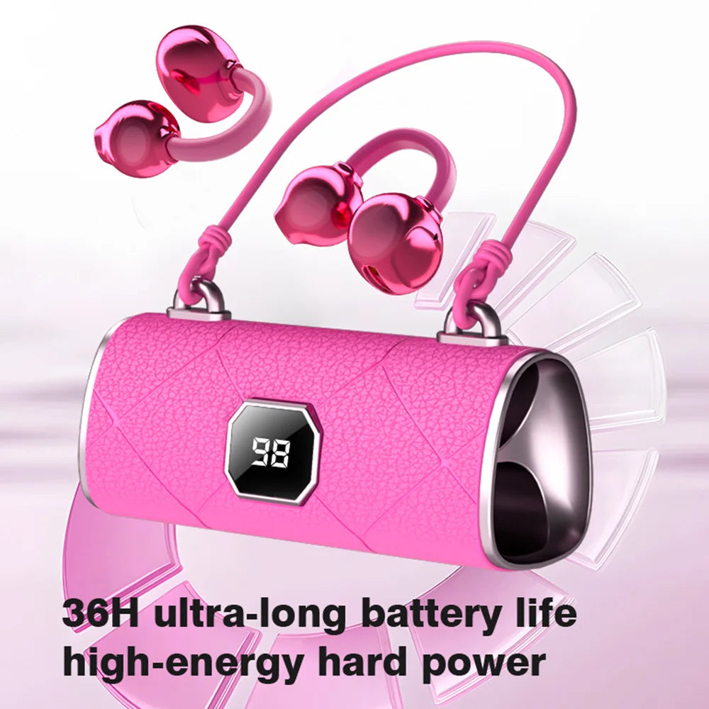 Open Ear Wireless Earphones With Mics Sports Ear Clip on Earbuds Touch Control LED Power Display Bluetooth 5.4 OWS Headphones