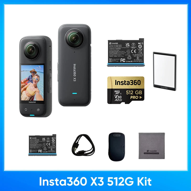 Insta360 X3 – A Waterproof 360-Degree Action Camera Featuring 1/2-Inch 48MP Sensors, 5.7K 360 Active HDR Video Resolution, 72MP
