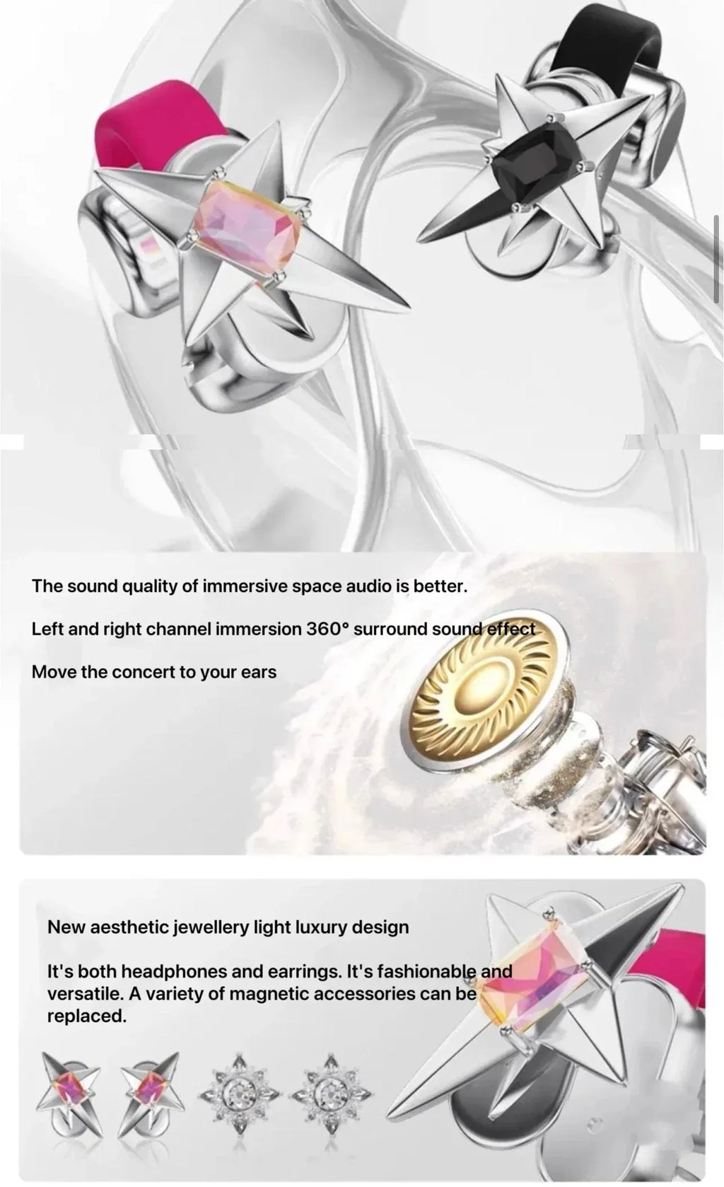 ERDU headphones Bluetooth ear clip magnetic jewelry headphones automatic noise reduction sports wireless 360 ° surround sound