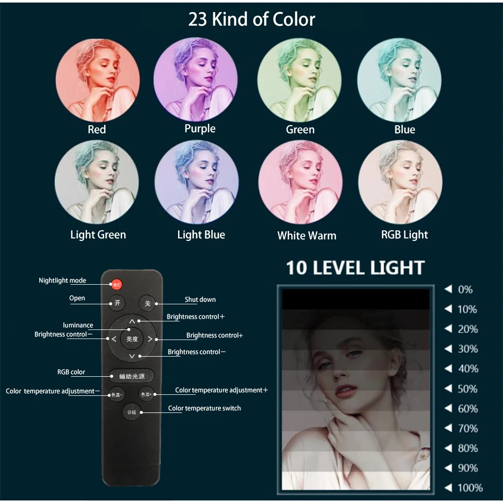 18 Inch 45cm Selfie RGB Ring Light with Tripod Usb Rechargeable LED Light, Dimmable, for Photo Studio