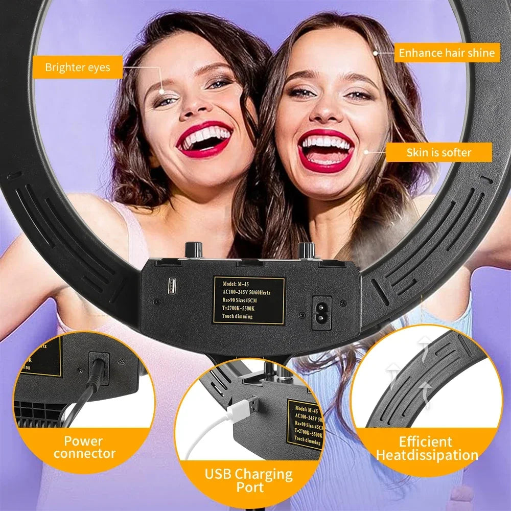 18 Inch 45cm Selfie RGB Ring Light with Tripod Usb Rechargeable LED Light, Dimmable, for Photo Studio