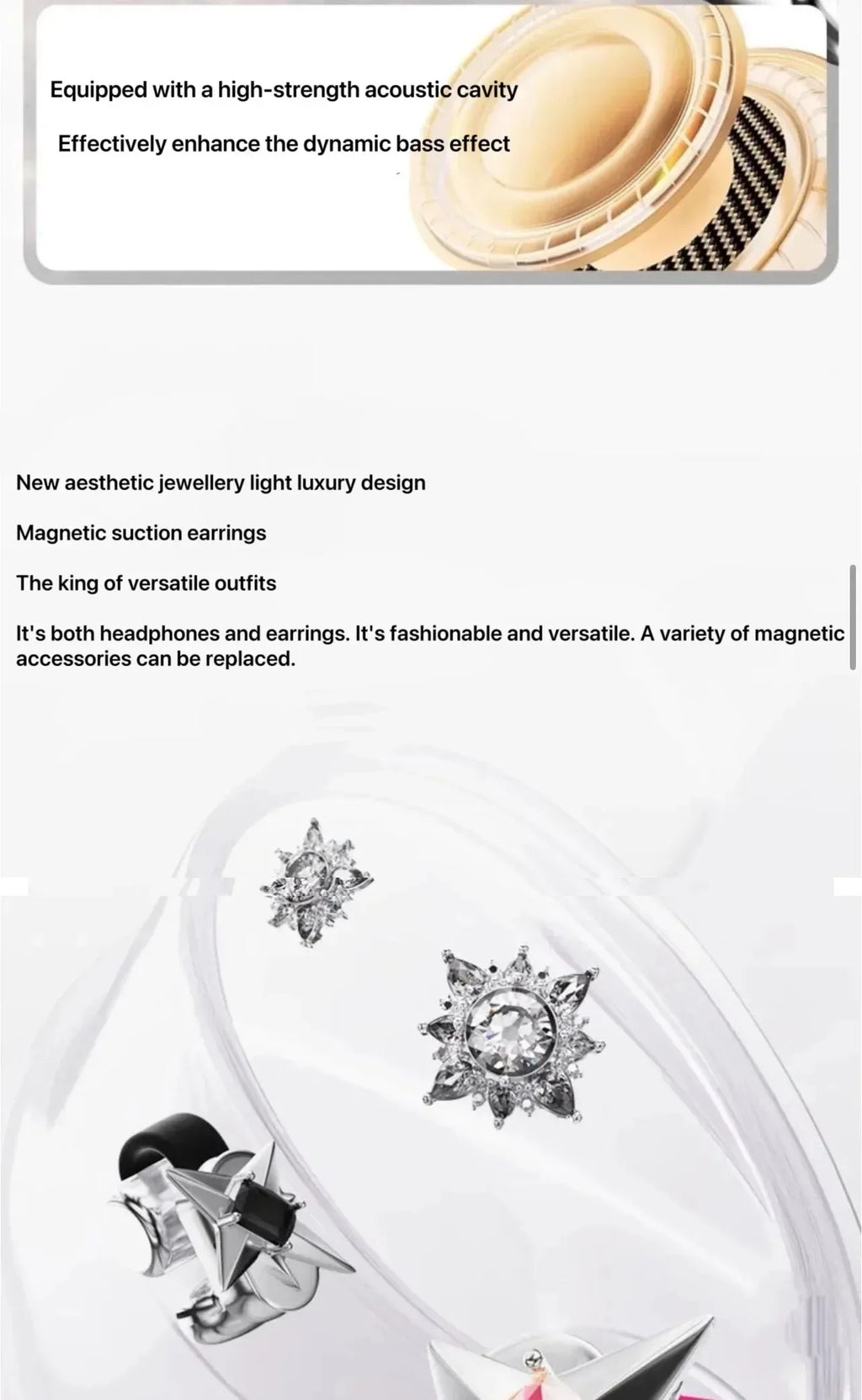 ERDU headphones Bluetooth ear clip magnetic jewelry headphones automatic noise reduction sports wireless 360 ° surround sound