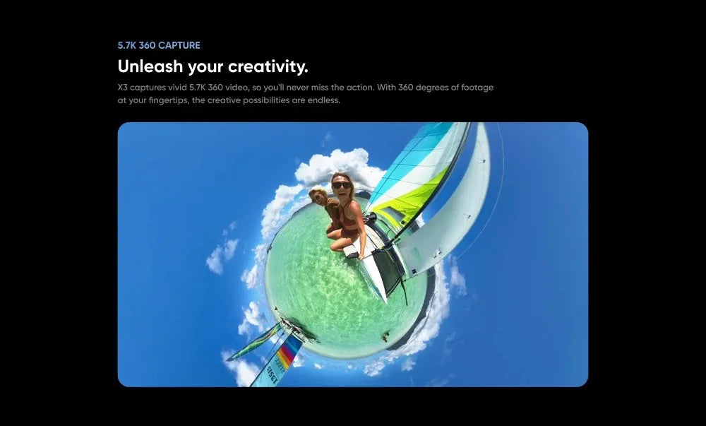 Insta360 X3 – A Waterproof 360-Degree Action Camera Featuring 1/2-Inch 48MP Sensors, 5.7K 360 Active HDR Video Resolution, 72MP