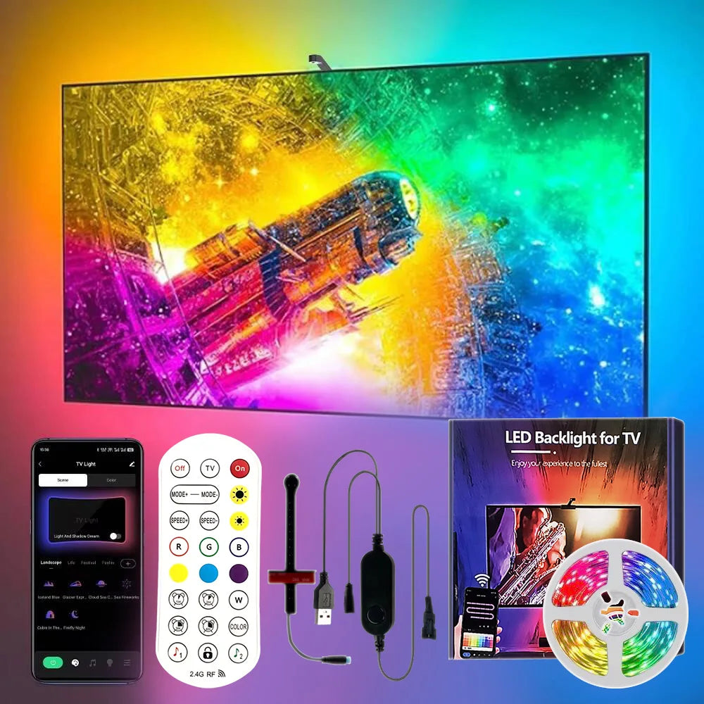 Smart Tv Led Backlight With Camera 5V Usb Rgbic Led Tv Screen Synchronized Ambilight 3.8M 5M App Remote Control For Gaming Room