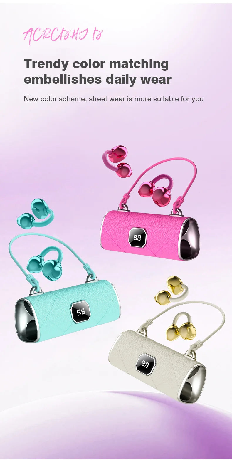 Open Ear Wireless Earphones With Mics Sports Ear Clip on Earbuds Touch Control LED Power Display Bluetooth 5.4 OWS Headphones