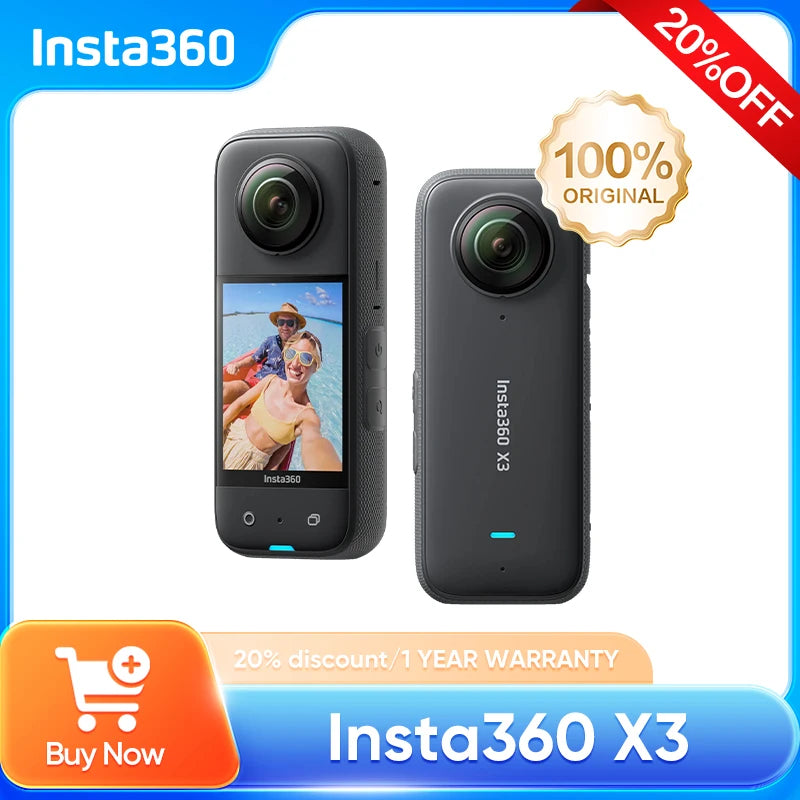 Insta360 X3 – A Waterproof 360-Degree Action Camera Featuring 1/2-Inch 48MP Sensors, 5.7K 360 Active HDR Video Resolution, 72MP