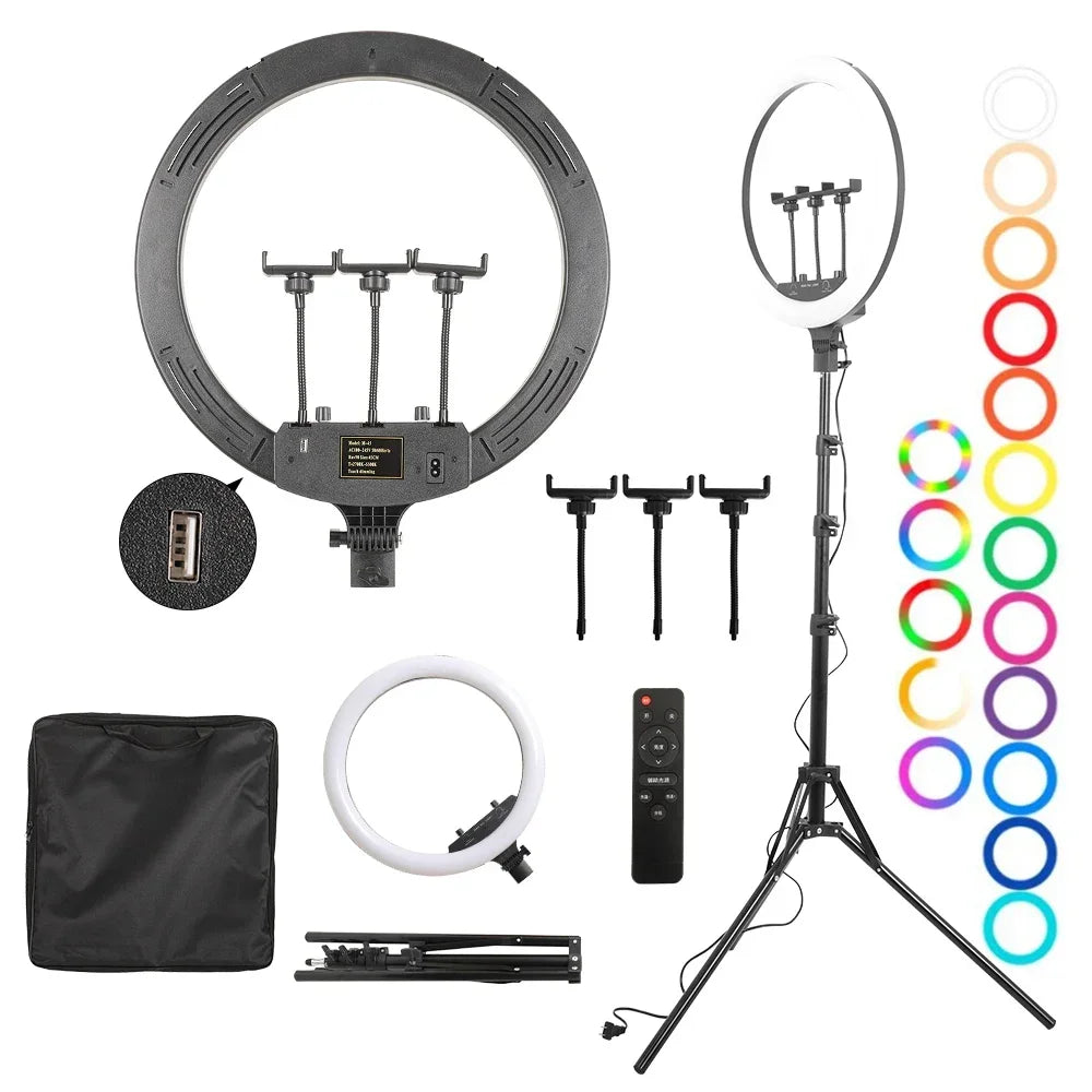 18 Inch 45cm Selfie RGB Ring Light with Tripod Usb Rechargeable LED Light, Dimmable, for Photo Studio