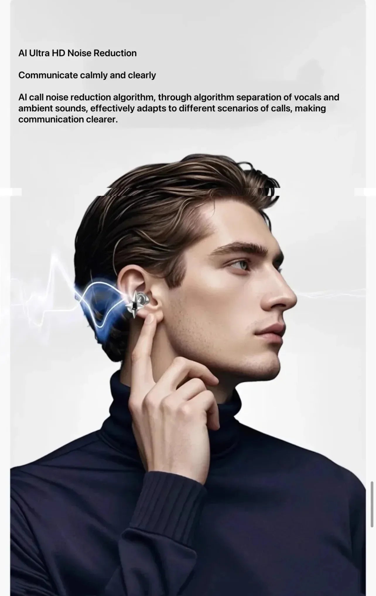 ERDU headphones Bluetooth ear clip magnetic jewelry headphones automatic noise reduction sports wireless 360 ° surround sound