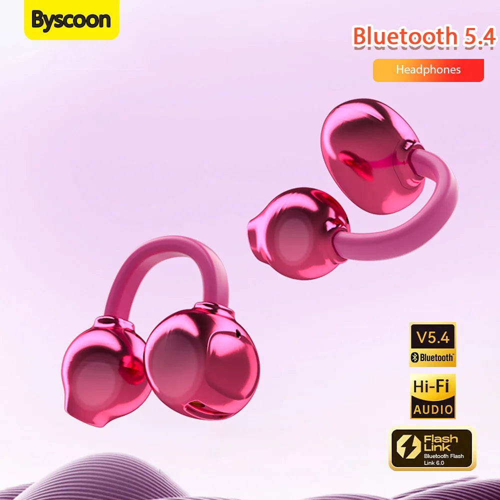 Open Ear Wireless Earphones With Mics Sports Ear Clip on Earbuds Touch Control LED Power Display Bluetooth 5.4 OWS Headphones