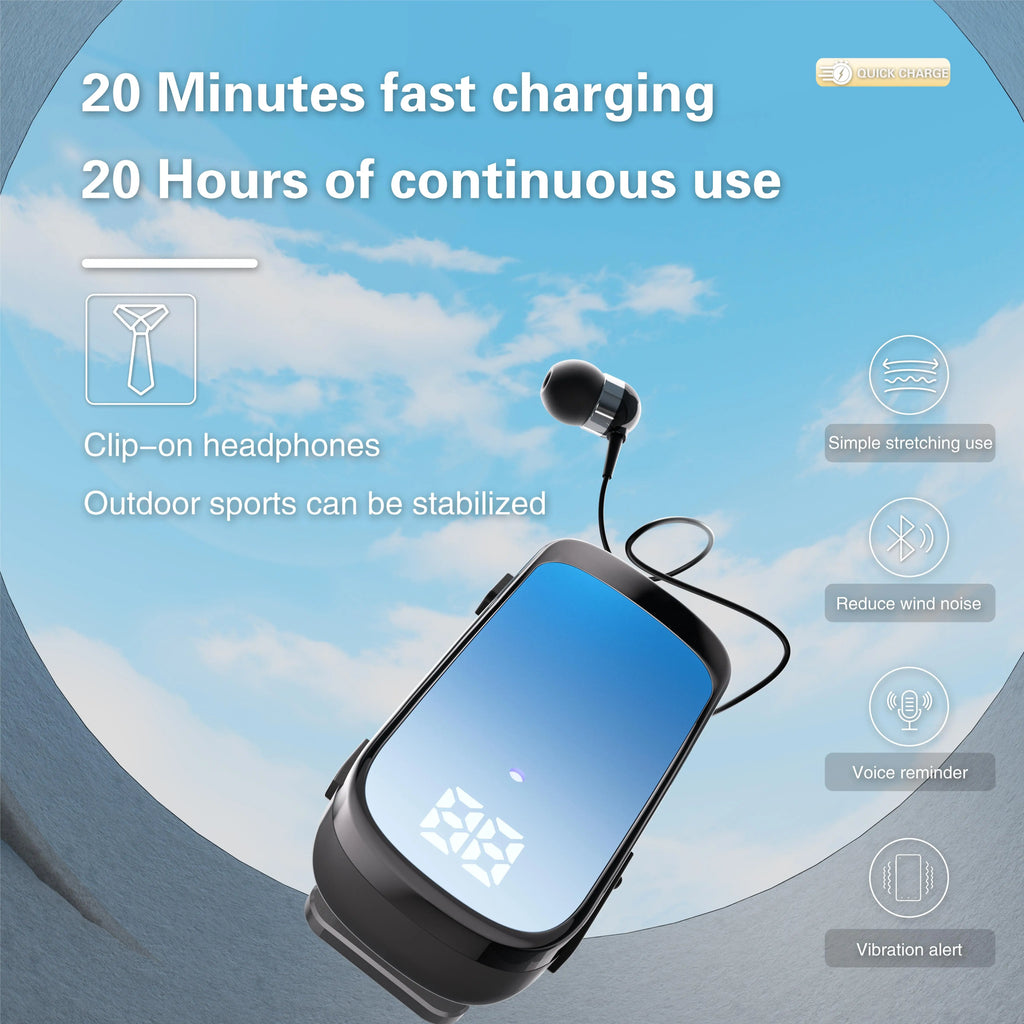 # K65 Lavalier Business Bluetooth 5.2 Headset Talk/Music Time 20 Hours LED Digital Display Noice Cancelling Wireless Earphones