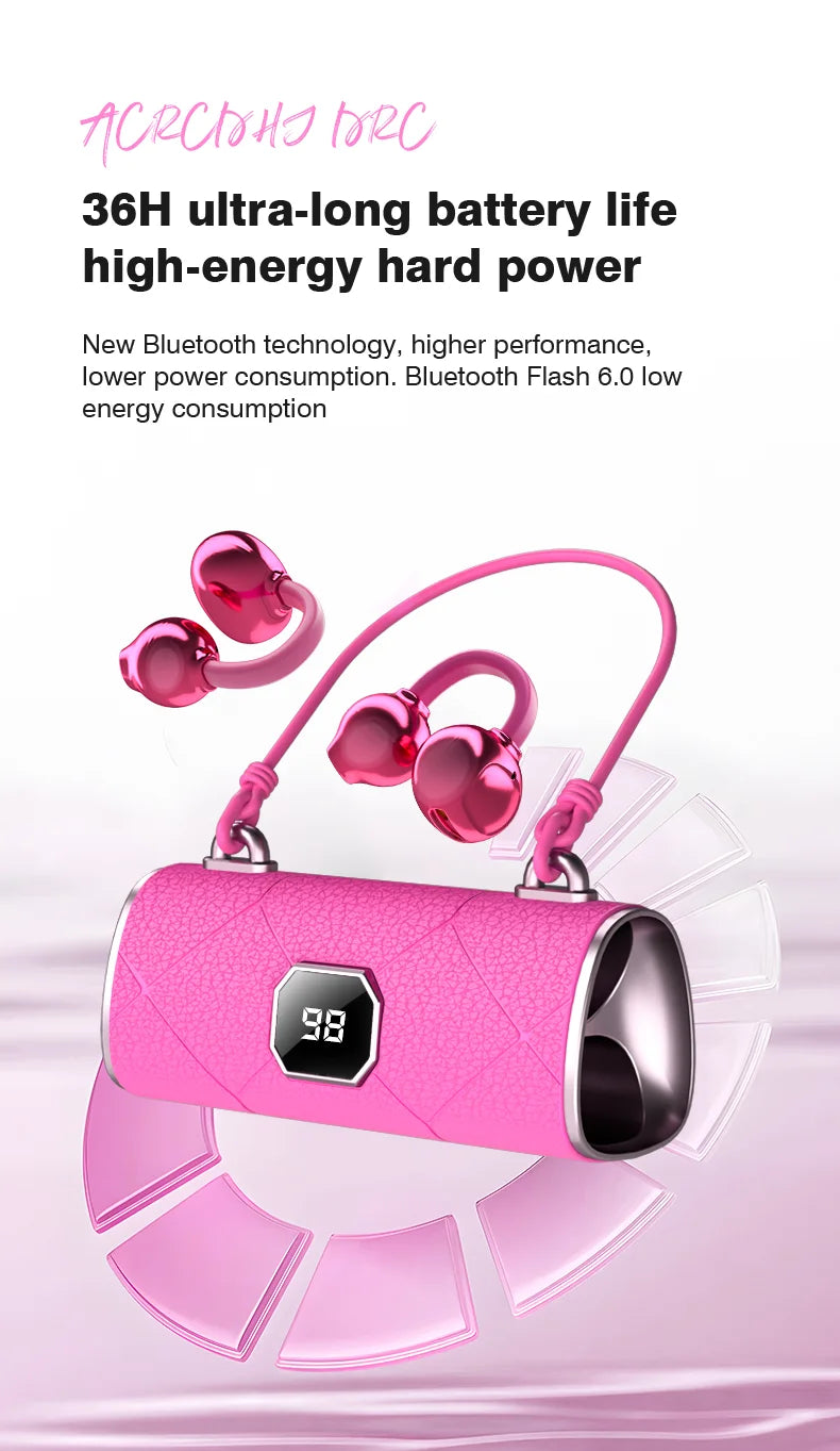Open Ear Wireless Earphones With Mics Sports Ear Clip on Earbuds Touch Control LED Power Display Bluetooth 5.4 OWS Headphones