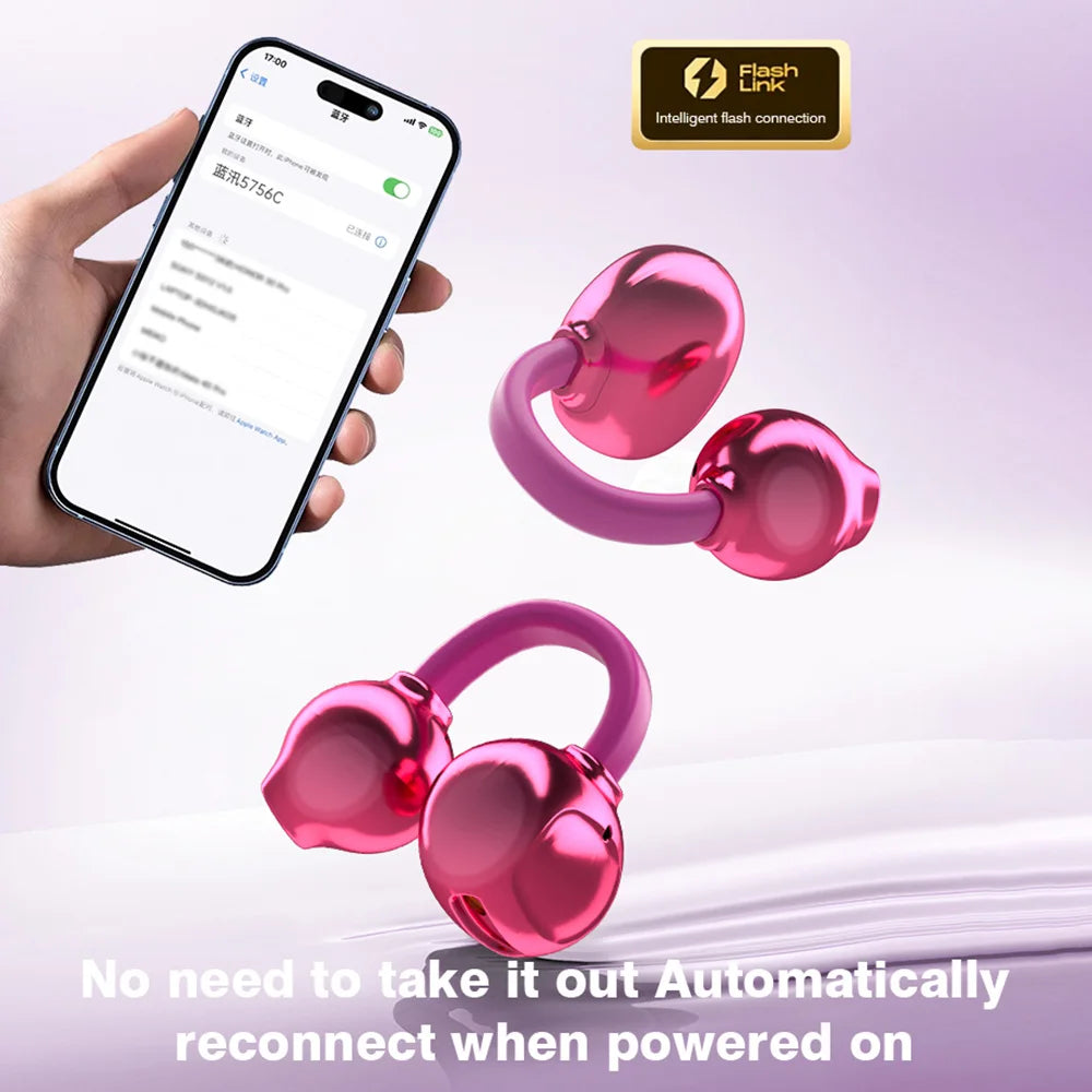 Open Ear Wireless Earphones With Mics Sports Ear Clip on Earbuds Touch Control LED Power Display Bluetooth 5.4 OWS Headphones