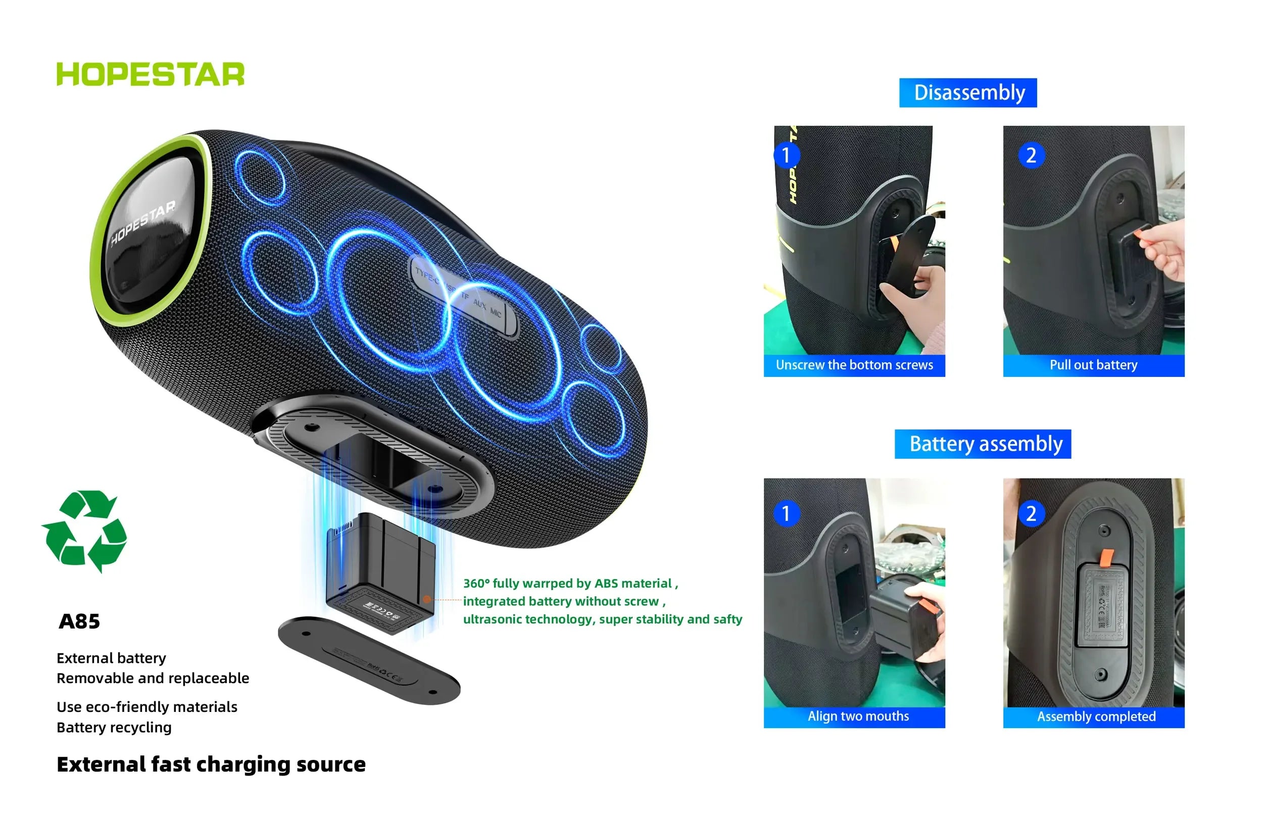 Original Hopestar A85 Outdoor Party Speaker Professional 400W Bass Powered Portable Subwoofer Wireless Connection Hifi Speaker