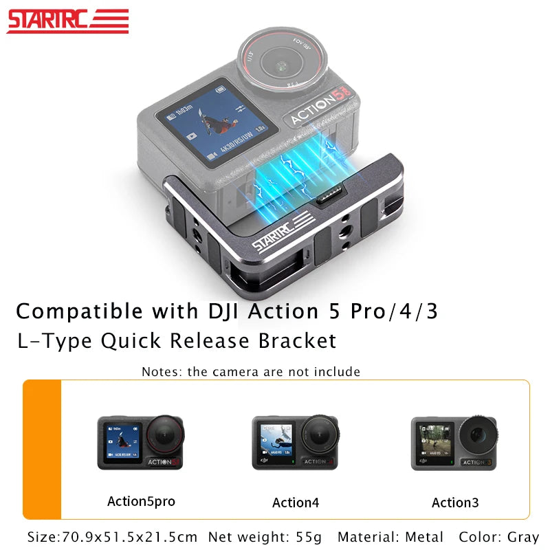 STARTRC For DJI Action 5 Pro L-Type Quick Release Bracket Osmo 4/3 Magnetic Base Horizontal Shot Vertical Shot Stand Accessories