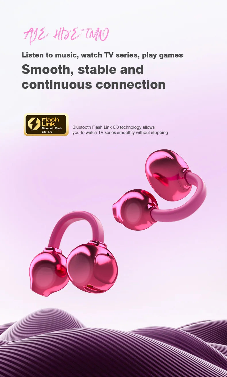 Open Ear Wireless Earphones With Mics Sports Ear Clip on Earbuds Touch Control LED Power Display Bluetooth 5.4 OWS Headphones