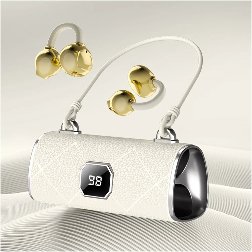 Open Ear Wireless Earphones With Mics Sports Ear Clip on Earbuds Touch Control LED Power Display Bluetooth 5.4 OWS Headphones