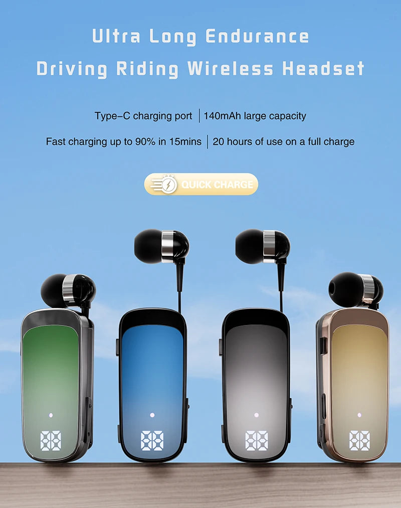 # K65 Lavalier Business Bluetooth 5.2 Headset Talk/Music Time 20 Hours LED Digital Display Noice Cancelling Wireless Earphones