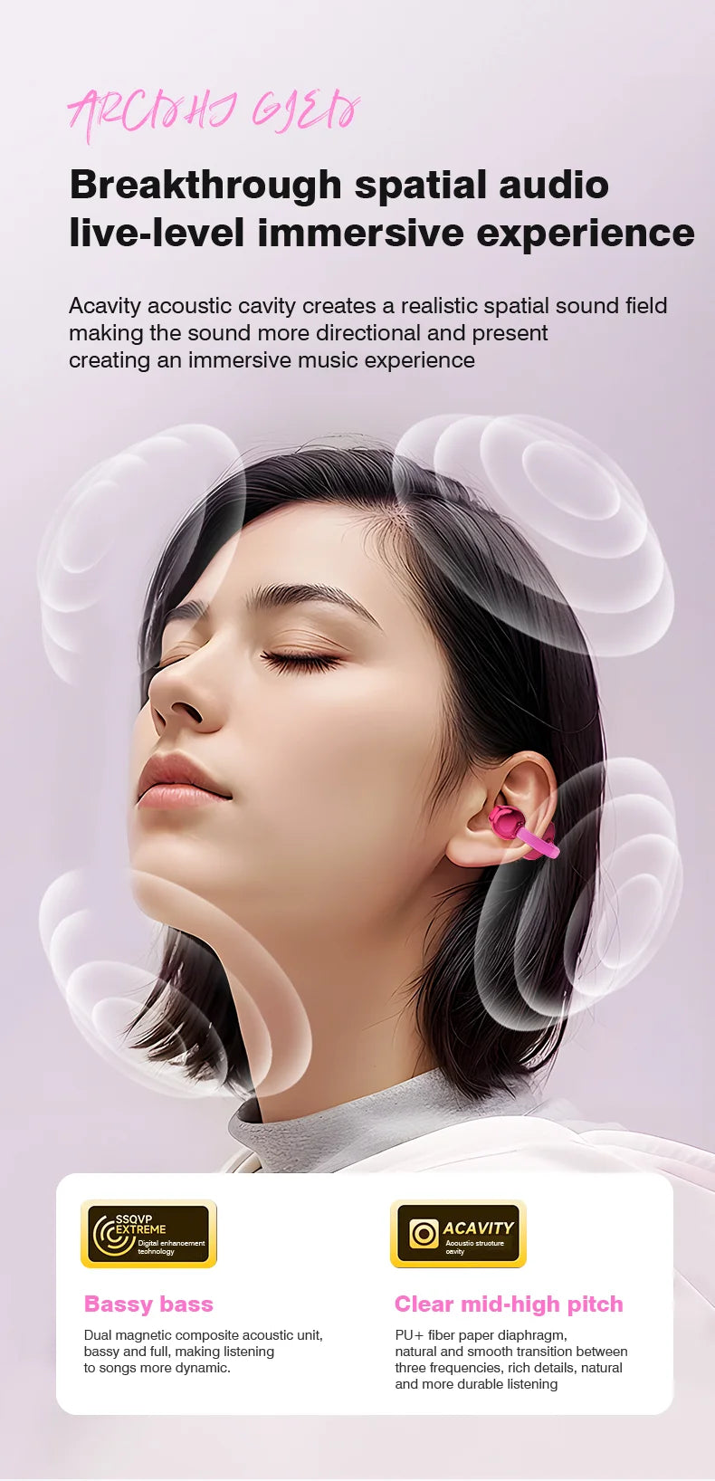 Open Ear Wireless Earphones With Mics Sports Ear Clip on Earbuds Touch Control LED Power Display Bluetooth 5.4 OWS Headphones