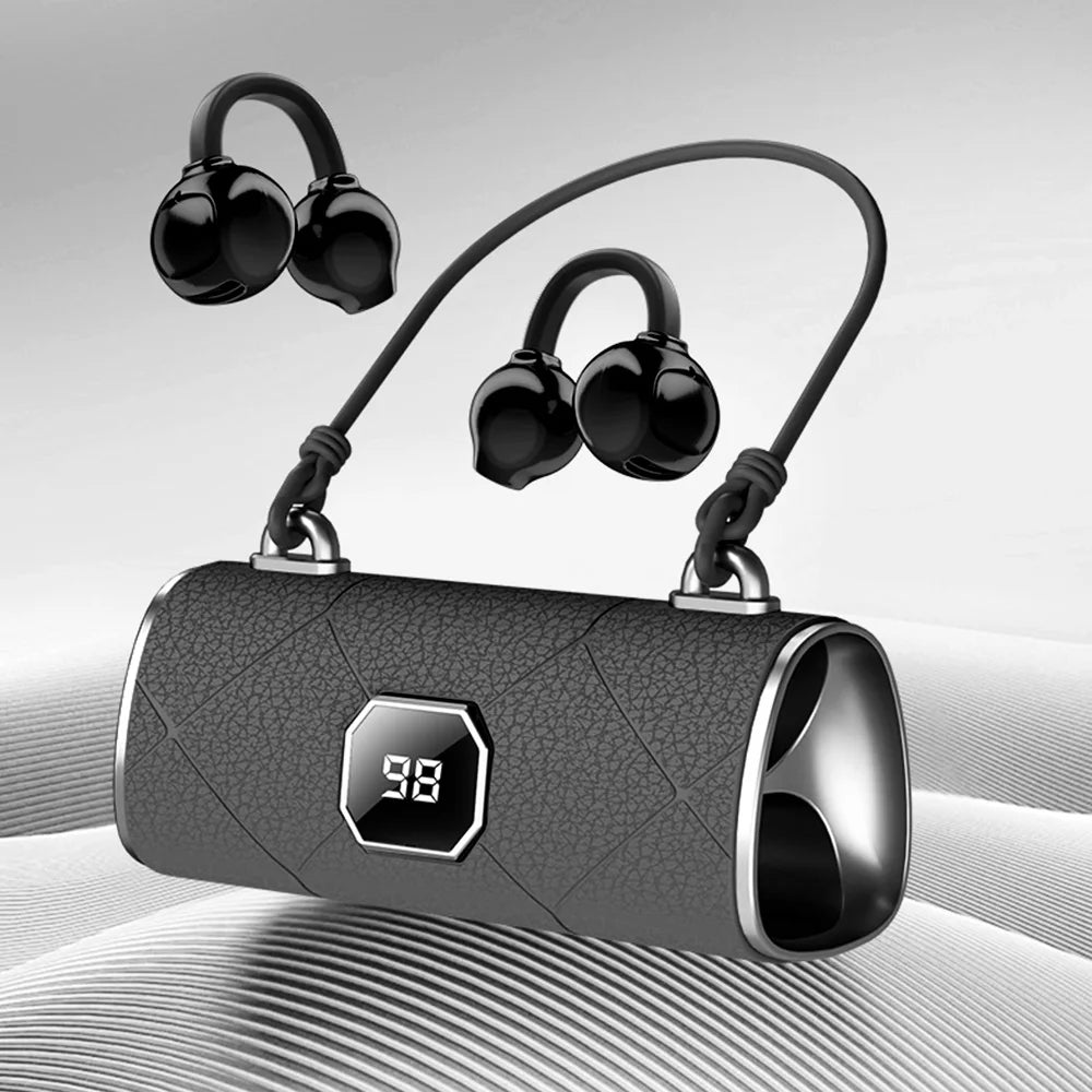 Open Ear Wireless Earphones With Mics Sports Ear Clip on Earbuds Touch Control LED Power Display Bluetooth 5.4 OWS Headphones