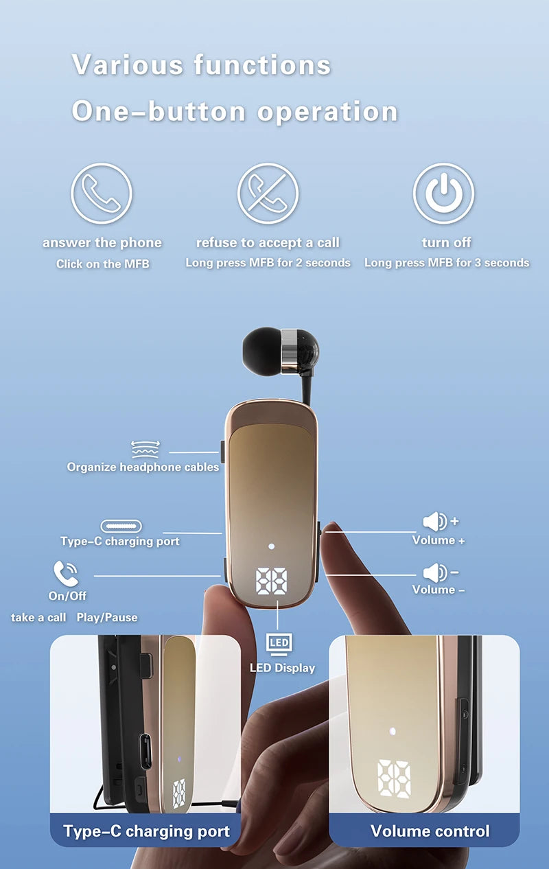 # K65 Lavalier Business Bluetooth 5.2 Headset Talk/Music Time 20 Hours LED Digital Display Noice Cancelling Wireless Earphones